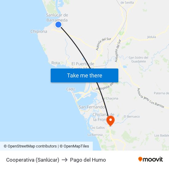 Cooperativa (Sanlúcar) to Pago del Humo map