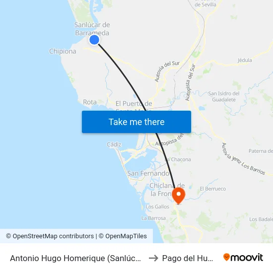Antonio Hugo Homerique (Sanlúcar) to Pago del Humo map