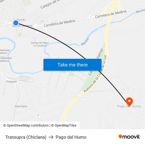 Transupra (Chiclana) to Pago del Humo map