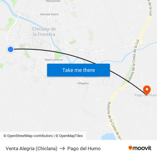 Venta Alegría (Chiclana) to Pago del Humo map