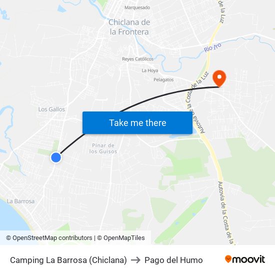 Camping La Barrosa (Chiclana) to Pago del Humo map