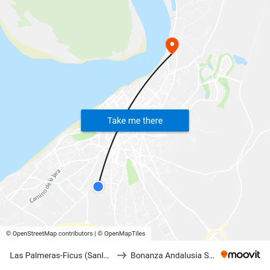 Las Palmeras-Ficus (Sanlúcar) to Bonanza Andalusia Spain map