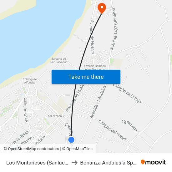 Los Montañeses (Sanlúcar) to Bonanza Andalusia Spain map