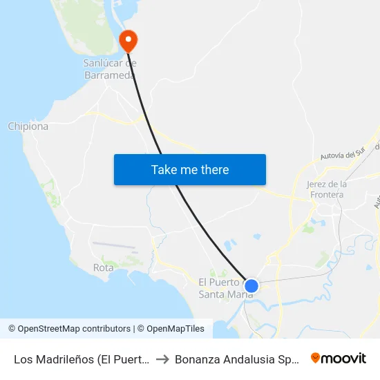 Los Madrileños (El Puerto) to Bonanza Andalusia Spain map