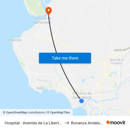 Hospital - Avenida de La Libertad (El Puerto) to Bonanza Andalusia Spain map