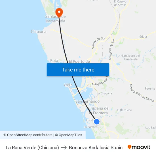 La Rana Verde (Chiclana) to Bonanza Andalusia Spain map