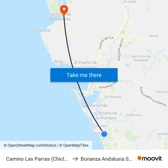 Camino Las Parras (Chiclana) to Bonanza Andalusia Spain map
