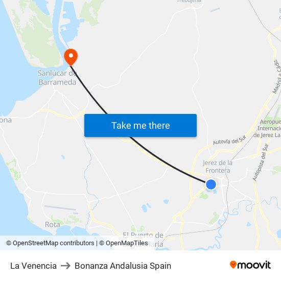La Venencia to Bonanza Andalusia Spain map