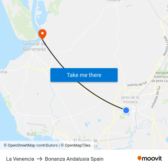 La Venencia to Bonanza Andalusia Spain map