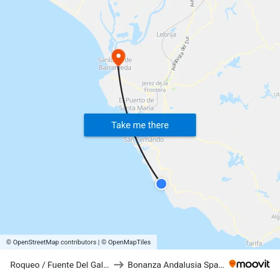 Roqueo / Fuente Del Gallo to Bonanza Andalusia Spain map