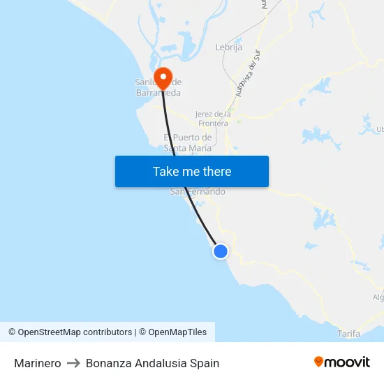 Marinero to Bonanza Andalusia Spain map