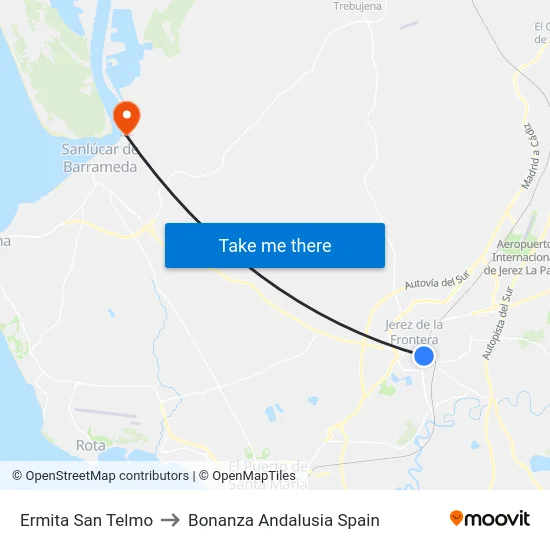 Ermita San Telmo to Bonanza Andalusia Spain map