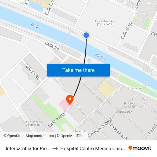 Intercambiador Río Iro to Hospital Centro Médico Chiclana map