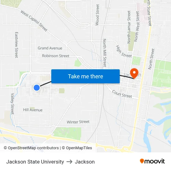 Jackson State University to Jackson map