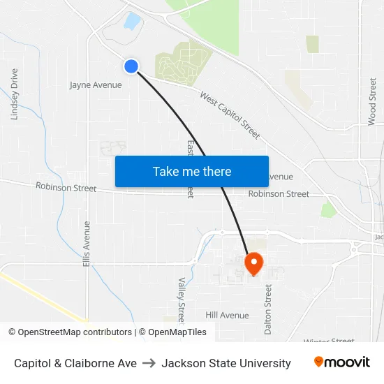 Capitol & Claiborne Ave to Jackson State University map