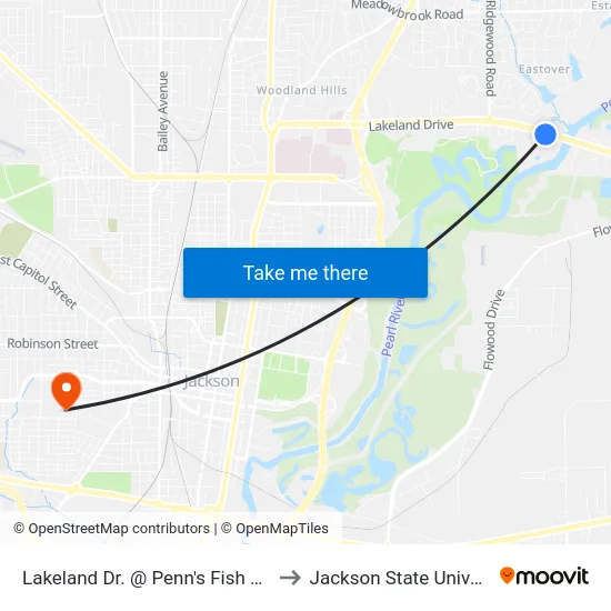 Lakeland Dr. @ Penn's Fish House to Jackson State University map