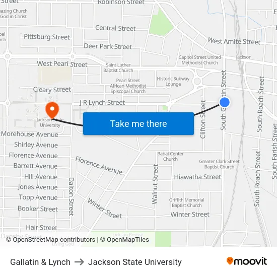 Gallatin & Lynch to Jackson State University map