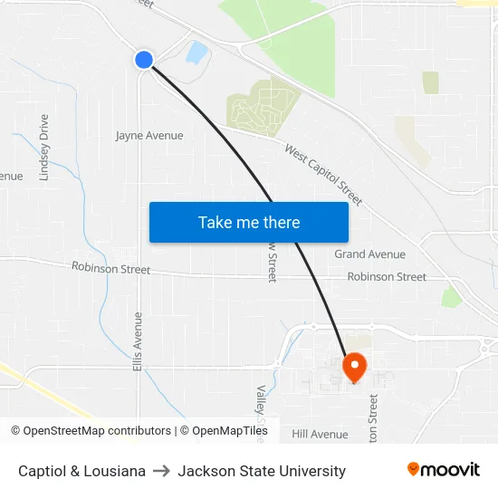 Captiol & Lousiana to Jackson State University map