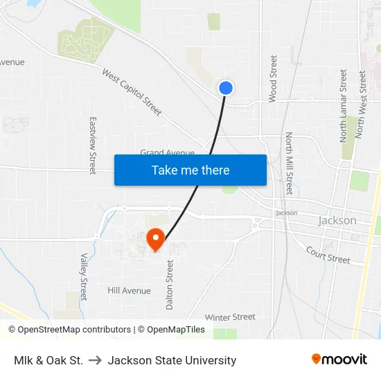 Mlk & Oak St. to Jackson State University map