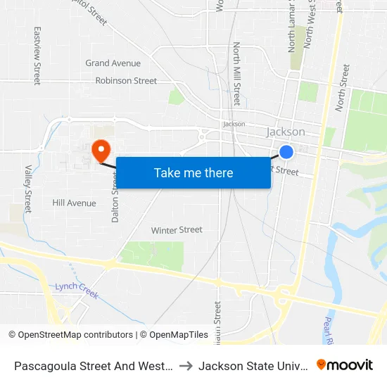Pascagoula Street And West Street to Jackson State University map