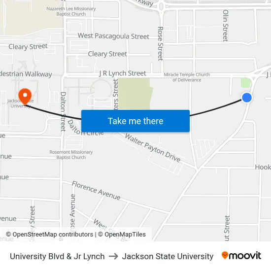 University Blvd & Jr Lynch to Jackson State University map