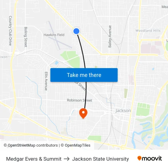 Medgar Evers & Summit to Jackson State University map
