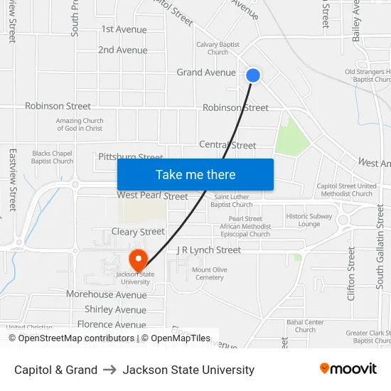 Capitol & Grand to Jackson State University map