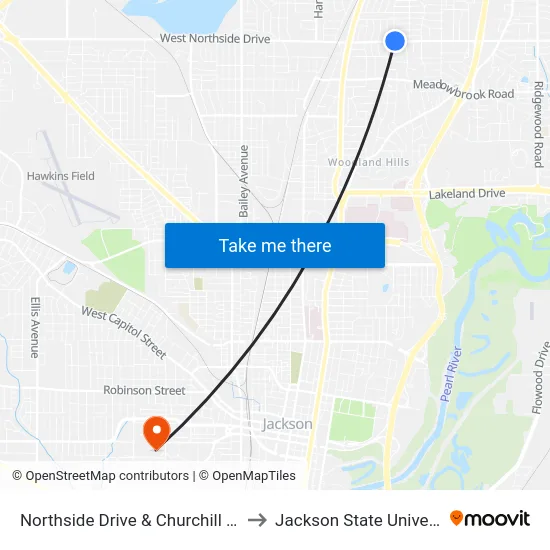 Northside Drive & Churchill Road to Jackson State University map