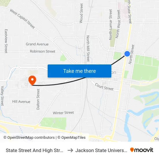 State Street And High Street to Jackson State University map