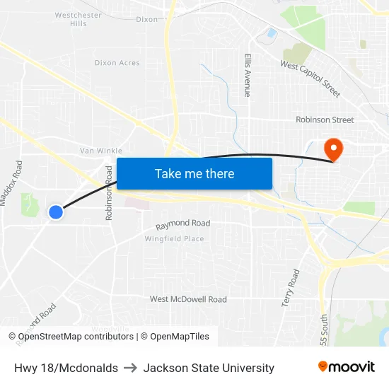 Hwy 18/Mcdonalds to Jackson State University map
