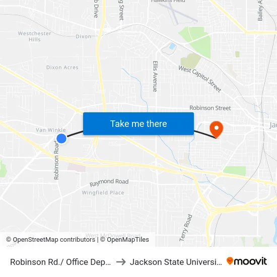 Robinson Rd./ Office Depot to Jackson State University map