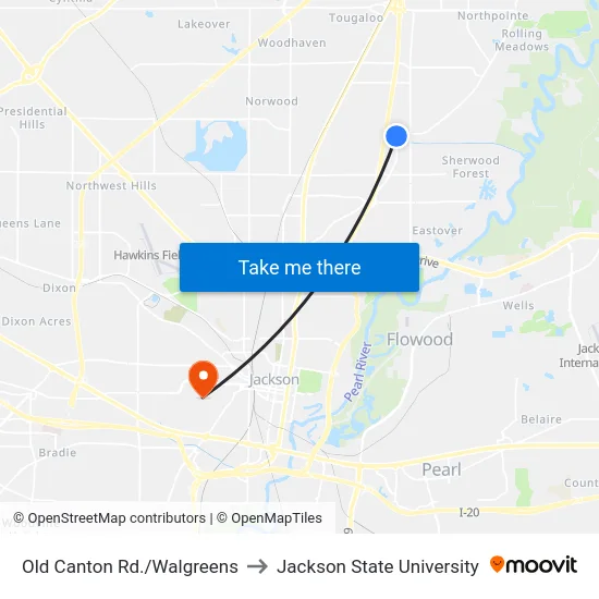 Old Canton Rd./Walgreens to Jackson State University map