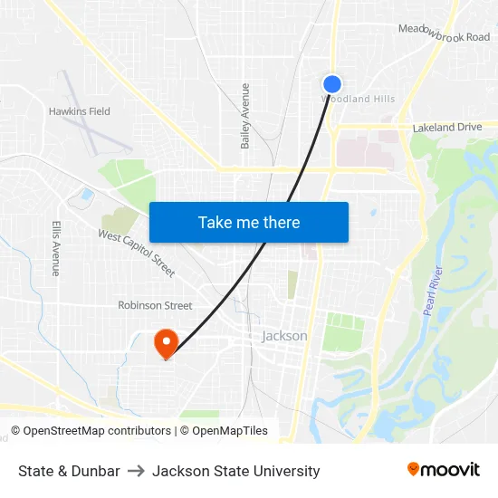 State & Dunbar to Jackson State University map