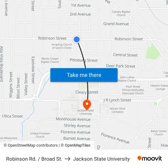 Robinson Rd. / Broad St. to Jackson State University map