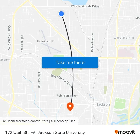 172 Utah St. to Jackson State University map
