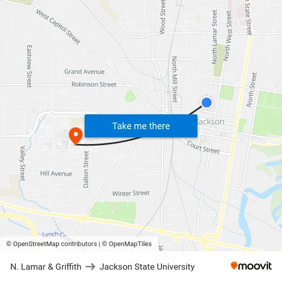 N. Lamar & Griffith to Jackson State University map