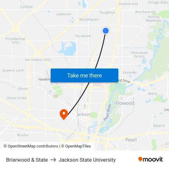 Briarwood & State to Jackson State University map
