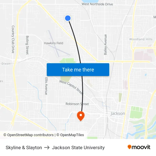 Skyline & Slayton to Jackson State University map