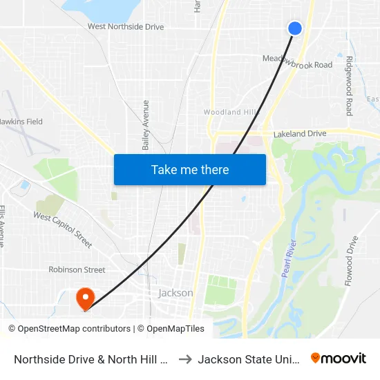 Northside Drive & North Hill Parkway to Jackson State University map
