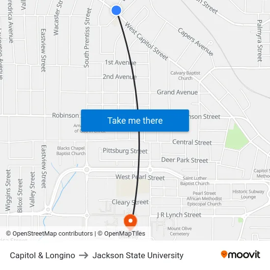 Capitol & Longino to Jackson State University map