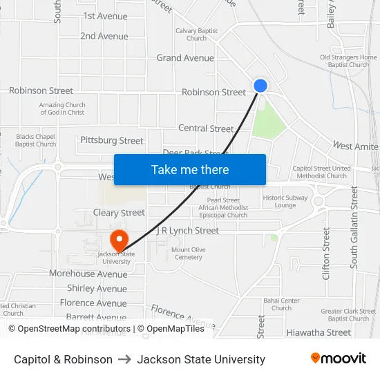 Capitol & Robinson to Jackson State University map