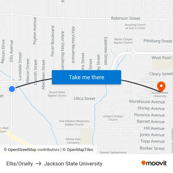 Ellis/Orielly to Jackson State University map