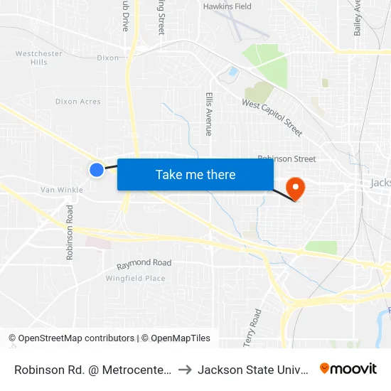 Robinson Rd. @ Metrocenter Mall to Jackson State University map