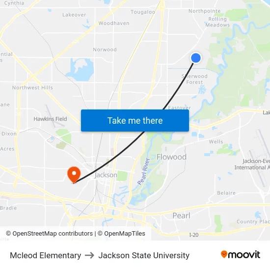 Mcleod Elementary to Jackson State University map