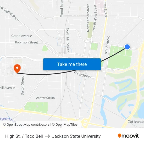 High St. / Taco Bell to Jackson State University map