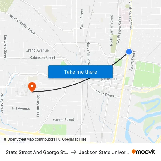 State Street And George Street to Jackson State University map