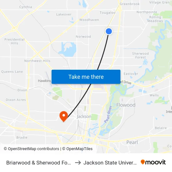 Briarwood & Sherwood Forest to Jackson State University map
