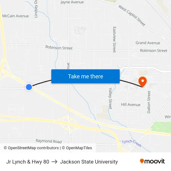 Jr Lynch & Hwy 80 to Jackson State University map