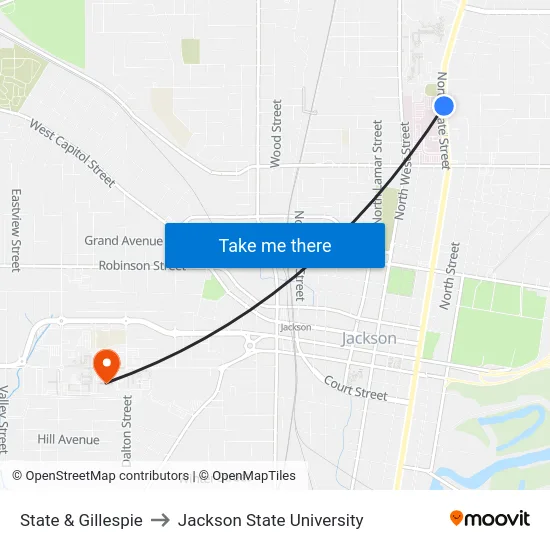 State & Gillespie to Jackson State University map