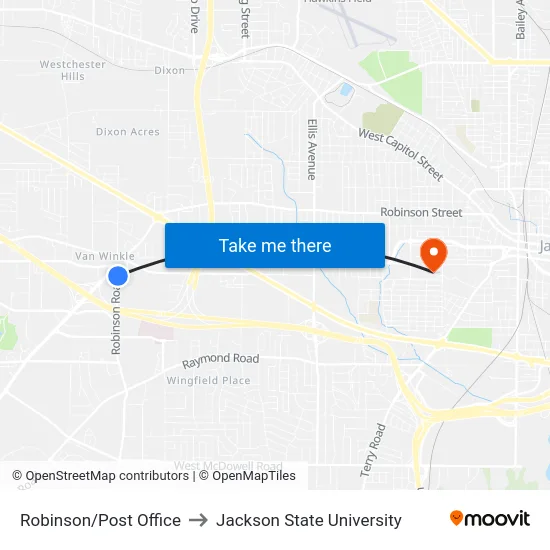 Robinson/Post Office to Jackson State University map